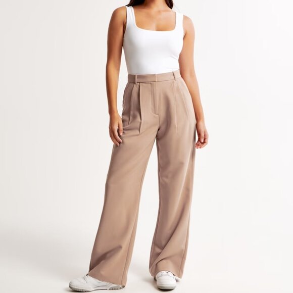 abercrombie A&F Sloane Tailored Wide Leg Pant Dark Taupe size 29 8R - Picture 2 of 5